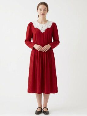Vintage Melissa Harper Dress Red Midi Retro Pleated Lace 12